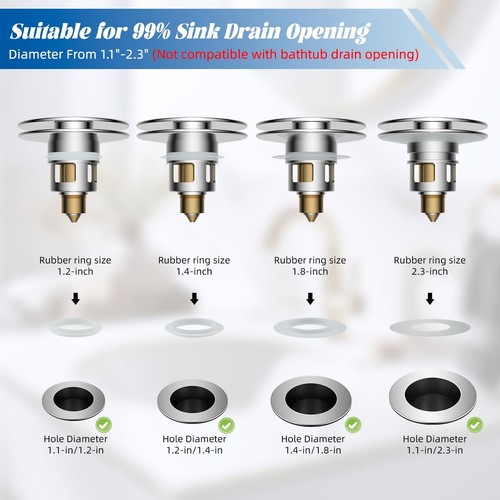 All Metal 2 in 1 Bathroom Sink Stopper, Universal Pop Up Drain Strainer, Bras... - Picture 7 of 9
