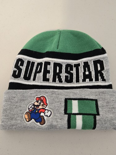 Super Mario Youth Boys Green Beanie Hat "Superstar " - Picture 1 of 7