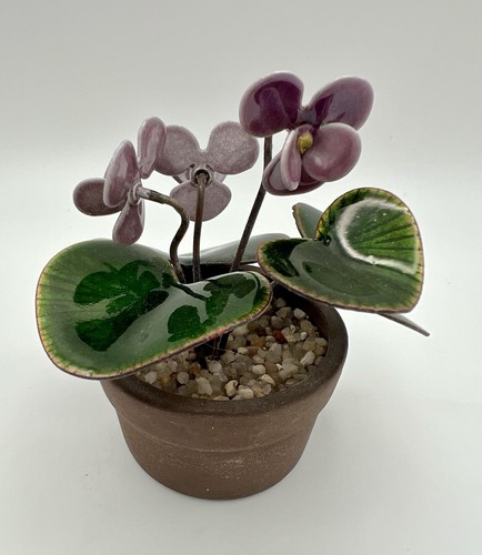 BOVANO OF CHESHIRE Flowerpot Sculpture Enamel on Copper Purple Violet Flower 4” - Picture 6 of 9