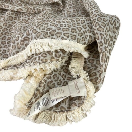 Chicos Damen Leopardenmuster Schal Fransen transparent Halstuch 42x42 eckig beige elfenbein - Bild 5 von 16