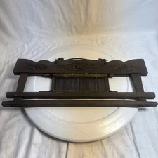 Antique Weaving Loom Reed Fabric Display Hand-Carved Wood Wall Hanging
