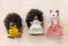 3 Sylvania Calico Critters Family Hedgehogs Cloverdale Cat Pink Dress Lot
