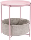 Round Storage End Table Dusty Pink with Fabric Bin 45x45x48cm Modern
