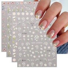 3D Embossed Flower Nail Art Stickers Decals Self-Adhesive 5D Spring Summer