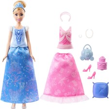 Disney Princess 2-in-1-Geschichten Cinderella-Modepuppe mit 2 Oberteilen zum Ank