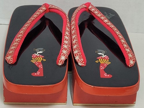 Vintage Japanese Wooden Lacquered Painted Geta Kimono Sandals Geisha Shoes - Picture 7 of 14