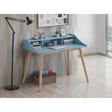Roundhill Furniture Roskilde Mid-Century Modern Wood Writing Blue Medium