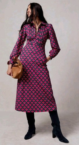Boden rosa Paspel Reißverschluss Ponte Kleid Damen 10R marineblau rosa Blumen Midi gebraucht, in einwandfreiem Zustand