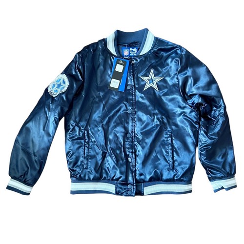 Dallas Cowboys Ultra Game Full Snap Satin Bomber Jacket Youth NFL S NWT