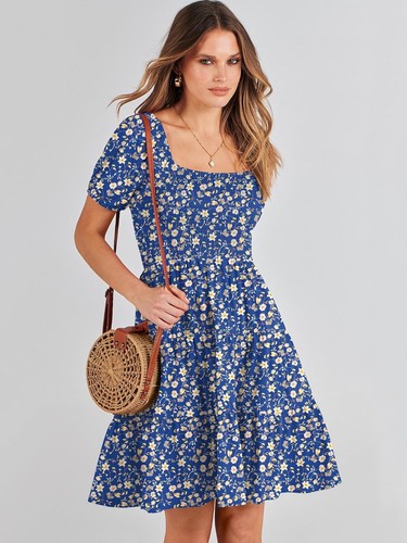 ANRABESS Women's Summer Casual Flowy Tiered Square Neck Mini Dress - Picture 16 of 104