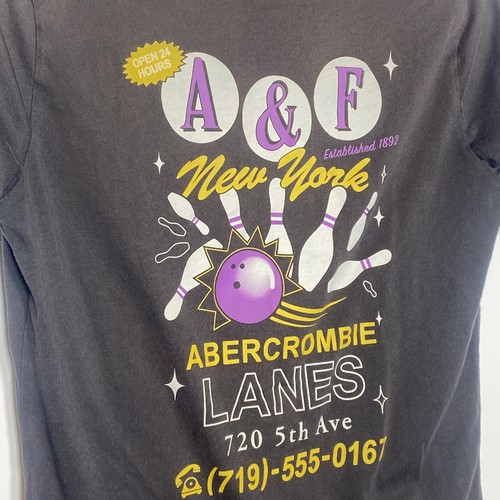 Bowling Lanes New York Graphic T-Shirt Kids Boys Abercrombie Sz 13/14 Dark Gray - Picture 8 of 11