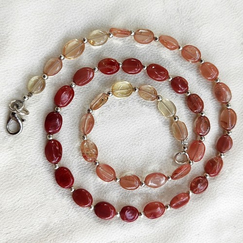 Andesine Labradorite Gem 7 to 9 mm Size Oval Nuggets 16.5" Necklace - Picture 2 of 8