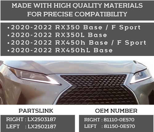 For Lexus 2020-2022 RX350-RX350L-RX450h-RX450hL LED Headlight w/Bulb CAPA Left - Picture 3 of 9