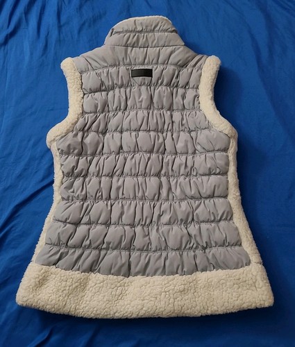 Calvin Klein Performance Puffer Vest Silver Off White Sherpa Trim Women Large - Picture 2 of 7