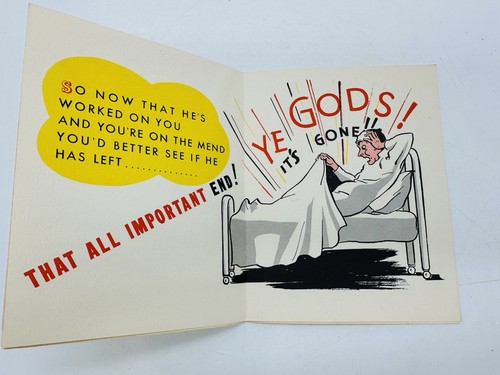 Tarjeta de felicitación vintage Get Well Novo Laugh años 40 años 50 humor sin usar nueva de colección - Imagen 2 de 5