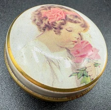 Vintage Chambers Candy Company England Small Collectable Tin Girl Rose Flower
