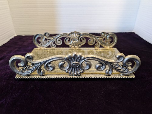VNTG Metal Scroll Letter Desk Tray Napkin Holder 1950s GOLD GLITTER LUCITE A905