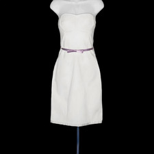 $65 EXPRESS womens halterneck dress size 1/2 ivory belted satin trim lined slit
