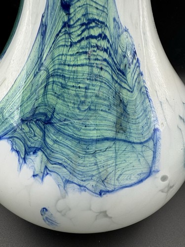 Opaline Empoli Florence Marbled Swirl Glass Vase Blue Green White Vintage - Picture 6 of 13