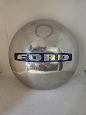 One Vintage Ford Hubcap Wheel Cover Dog Dish Type Silver And Blue Colored. One Vintage Ford Hubcap Wheel Cover Dog Dish Type Silver And Blue Colored.