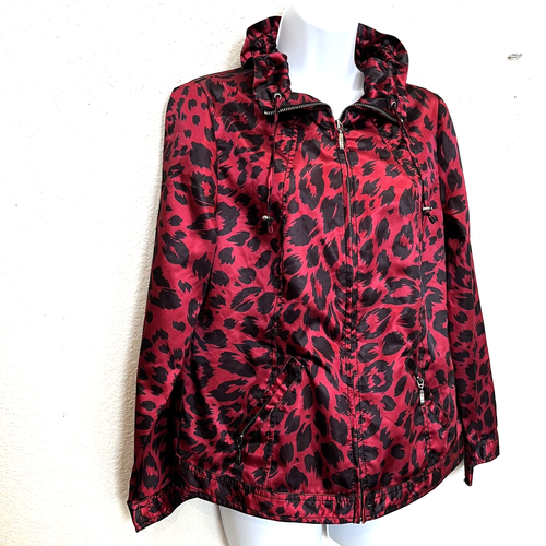 Chico’s Weekends Red Leopard Print Windbreaker Jacket Size 0 Small Bold Style - Picture 6 of 8