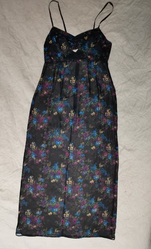 AUTH vintage 90's Dolce&Gabbana floral Printed bra sheer black silk Dress IT 42 - Picture 12 of 24