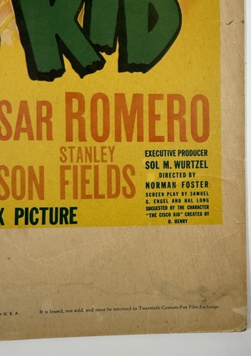 Vintage Viva Cisco Kid Movie Window Card Poster Promo 1939 22x14 Jean Rogers 40s - Picture 2 of 10