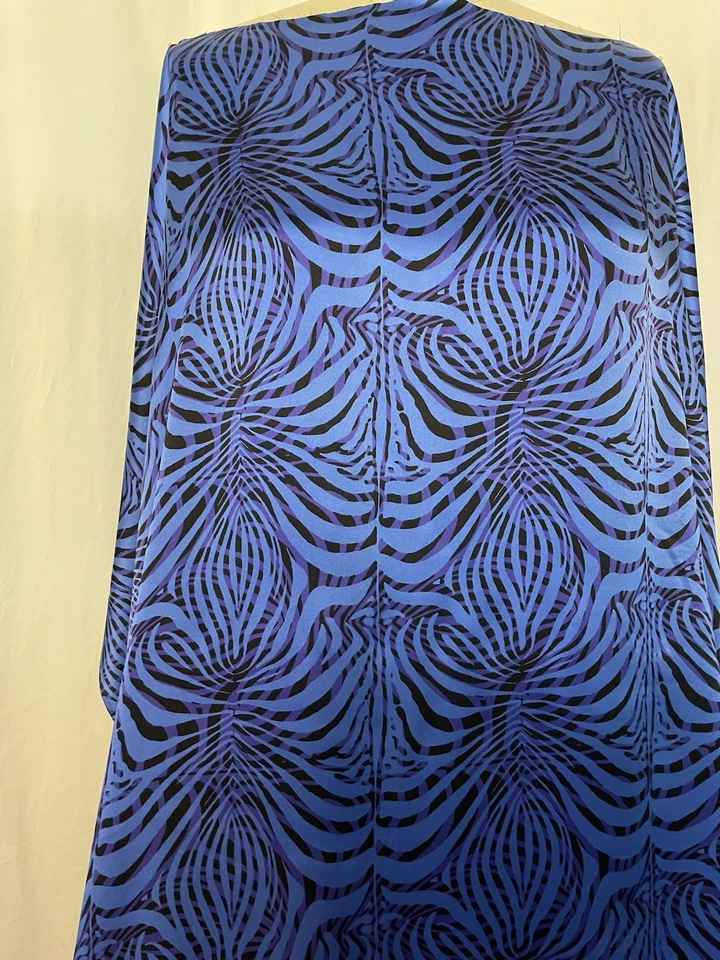 100% Silk Charmeuse Double Sided Royal Blue Zebra Fabric By The Yard 45" Wide - Image 3 of 4