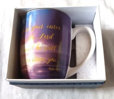 Faithfully Yours Mug Cast your Cares on the Lord Psalm 55:22 New in box