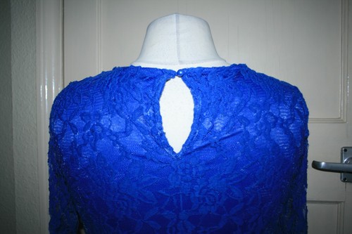 SIZE 14 BLUE STRETCHY FIT TO FLARE LACE DRESS WITH LINING - Picture 5 of 5