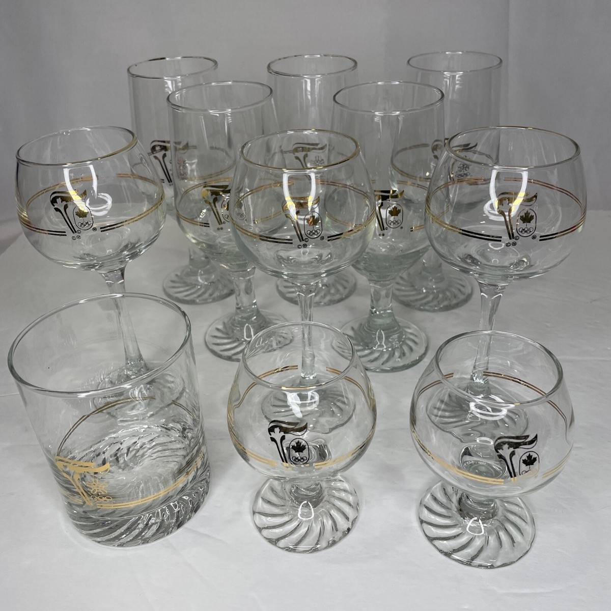 Set 11 Canada Olympics Glasses 1988 Calgary Winter 22K Gold Trim
