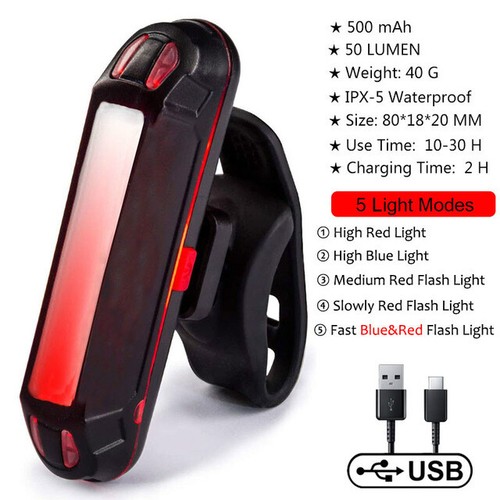 Waterproof Riding Bicycle LED Bike Tail Lamp COB USB Rechargeable Rear Lights RL - Picture 13 of 14