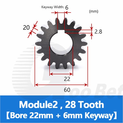 Module 2 Spur Gear C45 Steel Black Oxided Pinion 12-30 Tooth Keyway 10-32mm Flat - Picture 131 of 146