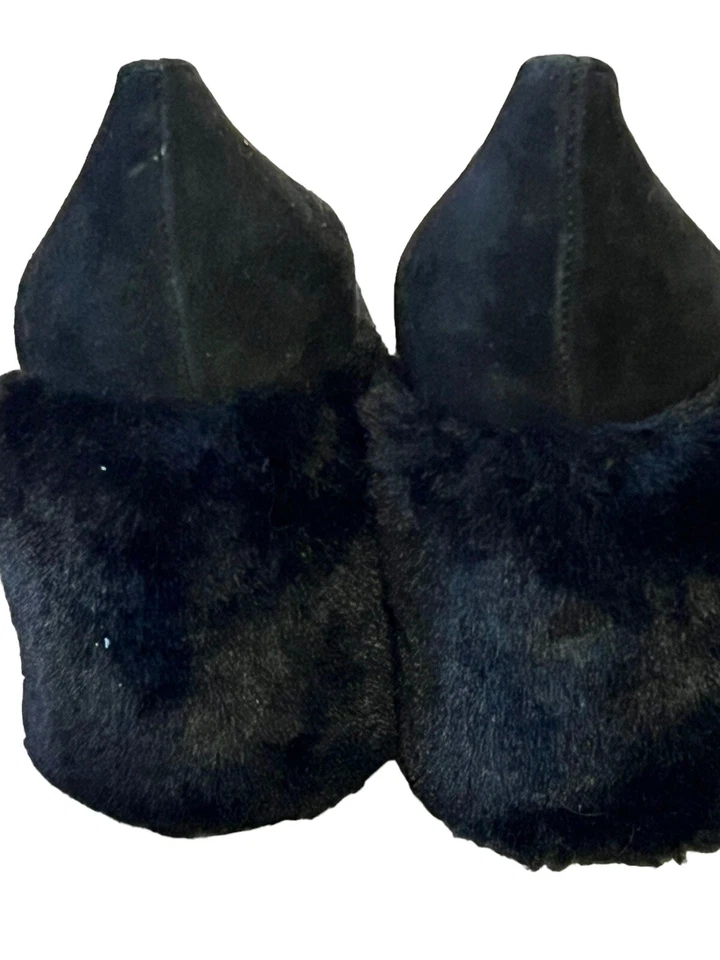 Pollini 人造毛皮覆盖方跟高跟鞋 •女式 39/8.5• 黑色麂皮绒鞋 意大利 — 第 4/4 张图片