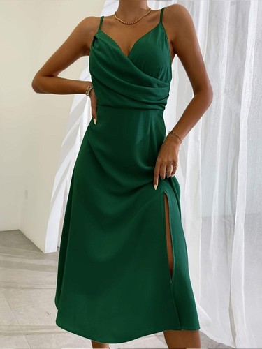 V-neck Slit Sling Dress Summer Fashion Sexy Slim Suspender Dresses For Women Clo - Picture 83 of 98