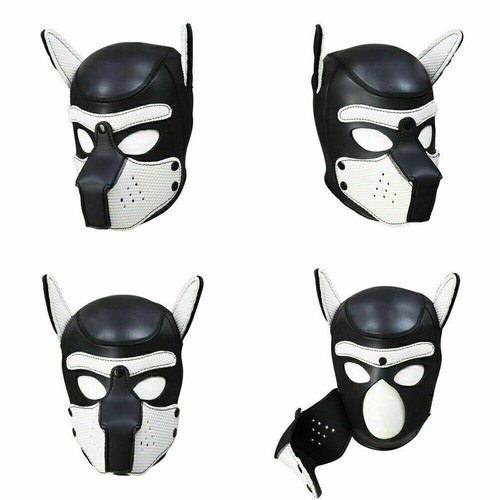 Neoprene Two-Toned Dog Hood BDSM Mask UK Stock Pup Play Hood 10 Colours Options - Picture 18 of 26