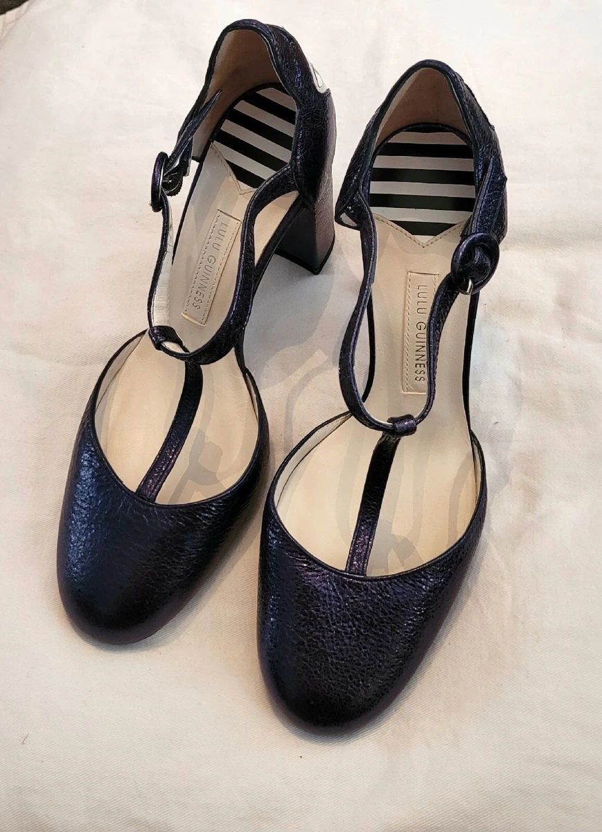 Lulu Guinness Petrol Blue Leather Doll Face Shoes Size UK 4.5 EU37