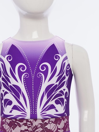 Kids Girls Bodysuit Dance Unitard Performance Rompers Shiny Leotard Round Neck - Bild 6 von 34