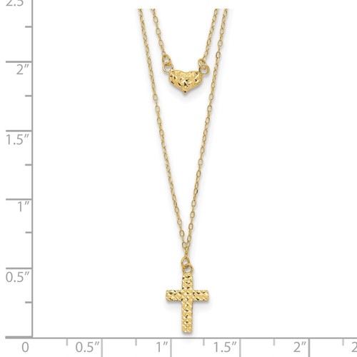 14k Yellow Gold Diamond-cut Cross & Heart Pendant Necklace 18" w/2in. Ext. 1.18g - Picture 5 of 5