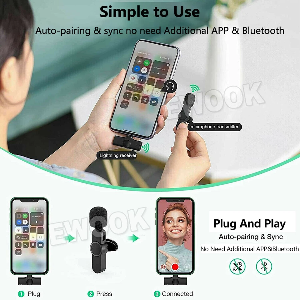 Wireless Lavalier Microphone For Phone Android iPhone ipad Vlog Live Stream Mic - image 4 of 4