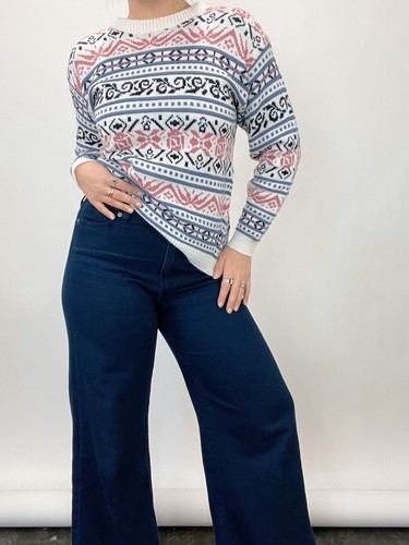 Vintage 80s 90s Rose Pink/Purple Multi Pattern Ski Sweater Size S/M - Picture 5 of 6