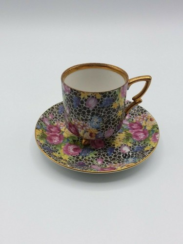 Norcrest Fine China Japan Porcelain Footed Tea Cup & Saucer Chintz Multi-Floral - Picture 2 of 10