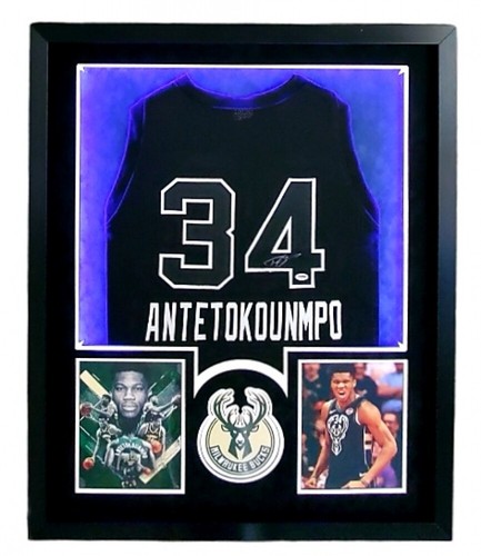 GIANNIS ANTETOKOUNMPO Signed & Framed Milwaukee Bucks Jersey w/ LED Lights (PSA) - Picture 9 of 12