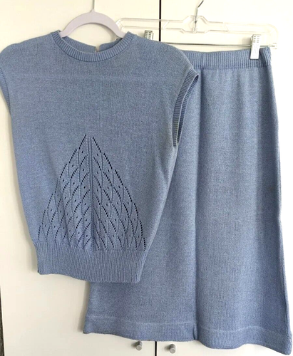 Vintage Jantzen Knit Sweater Skirt Set Light Blue Sleeveless A Line Size Small - Picture 7 of 12