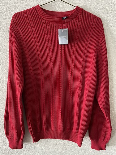 Haggar Herren Pullover Zopfmuster Pulli Rot Purpur Gr. Medium Neu mit Etikett - Bild 1 von 3