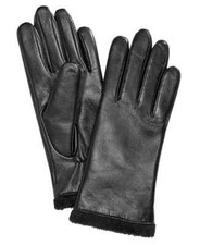 Charter Club Micro Faux Fur Lined Leather Tech Gloves Women's Small Black
