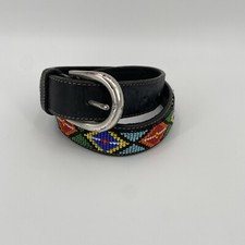 Boho Black Genuine Leather Southwestern Beaded Belt 30
