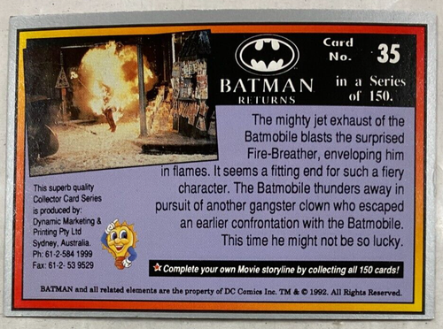 Dynamic 1992 BATMAN RETURNS #35 Batmobile Blasts Collector Trading Card - Picture 2 of 2