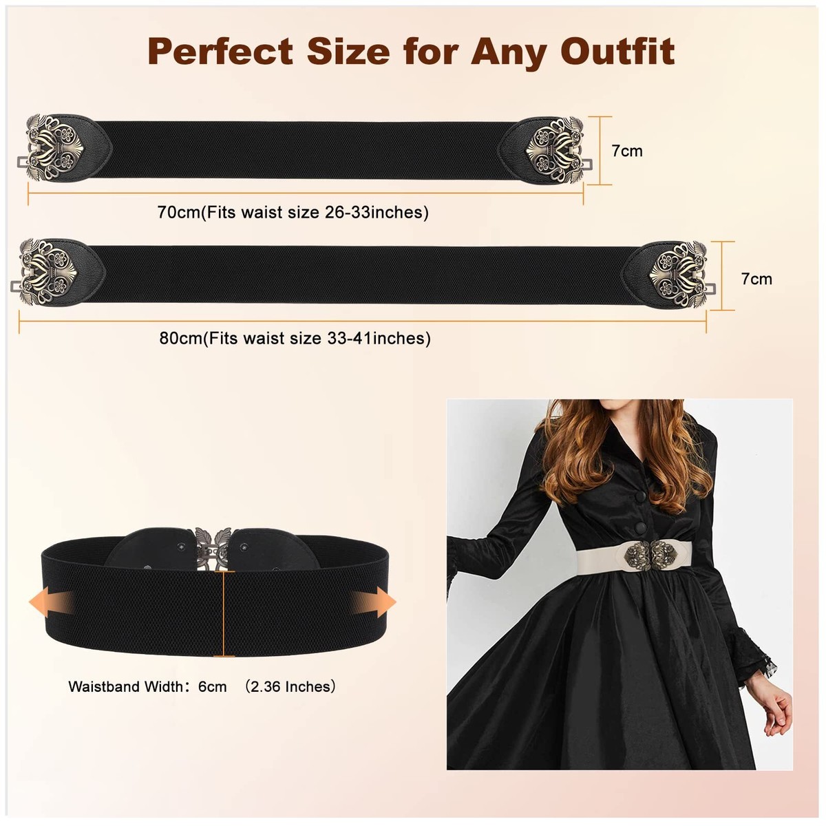 4 Pack Women Vintage Wide Waist Belt for Dress Elastic Cinch  display picture 1