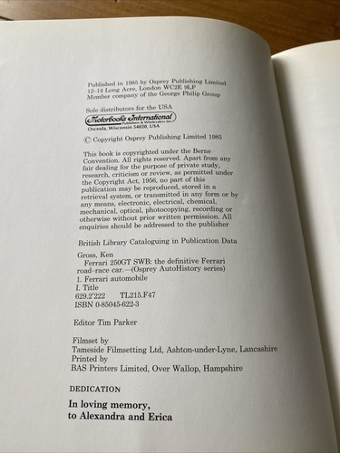 Ferrari 250 GT SWB by Ken Gross Osprey AutoHistory 1985 First Edition - Picture 5 of 11